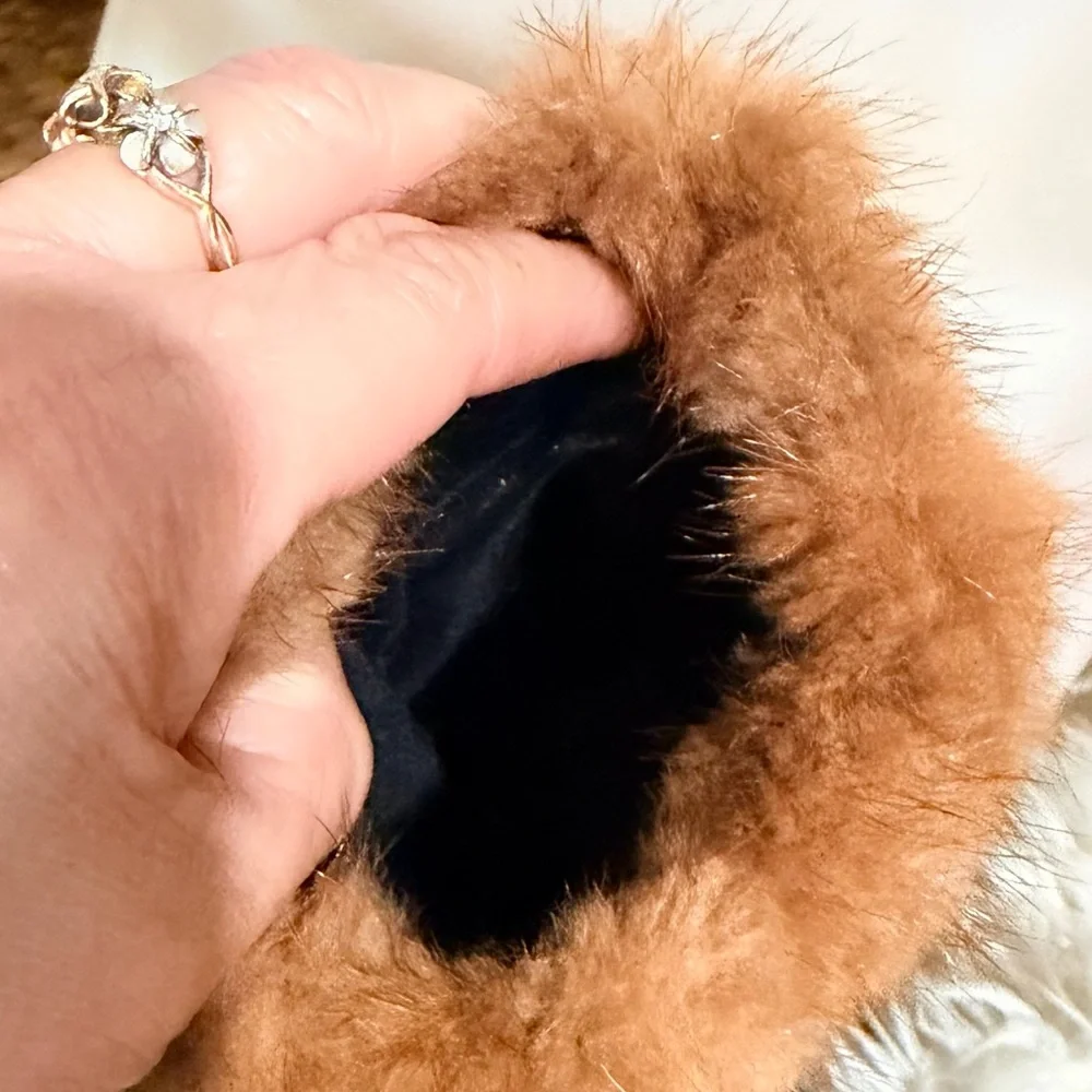 Y2K Real Mink Fur Mini Crossbody Bag Brown Glam Luxe NWT